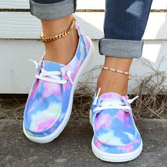 Women's Tie Dye Flat Loafers Lace Up Canvas Shoes