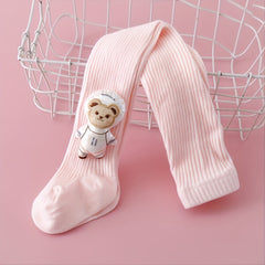 Baby Girls Bear Doll Decor Leggings Tights Pink Pantyhose Socks