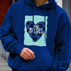 Love & Heart Print Hoodie Men's Casual Pullover