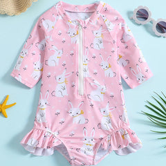 Girls' Cartoon Rabbit Zip Up Swimsuit & Bathing Suit