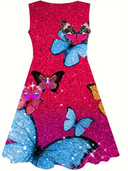 Girls Butterfly Sleeveless Dress for Summer Outdoor