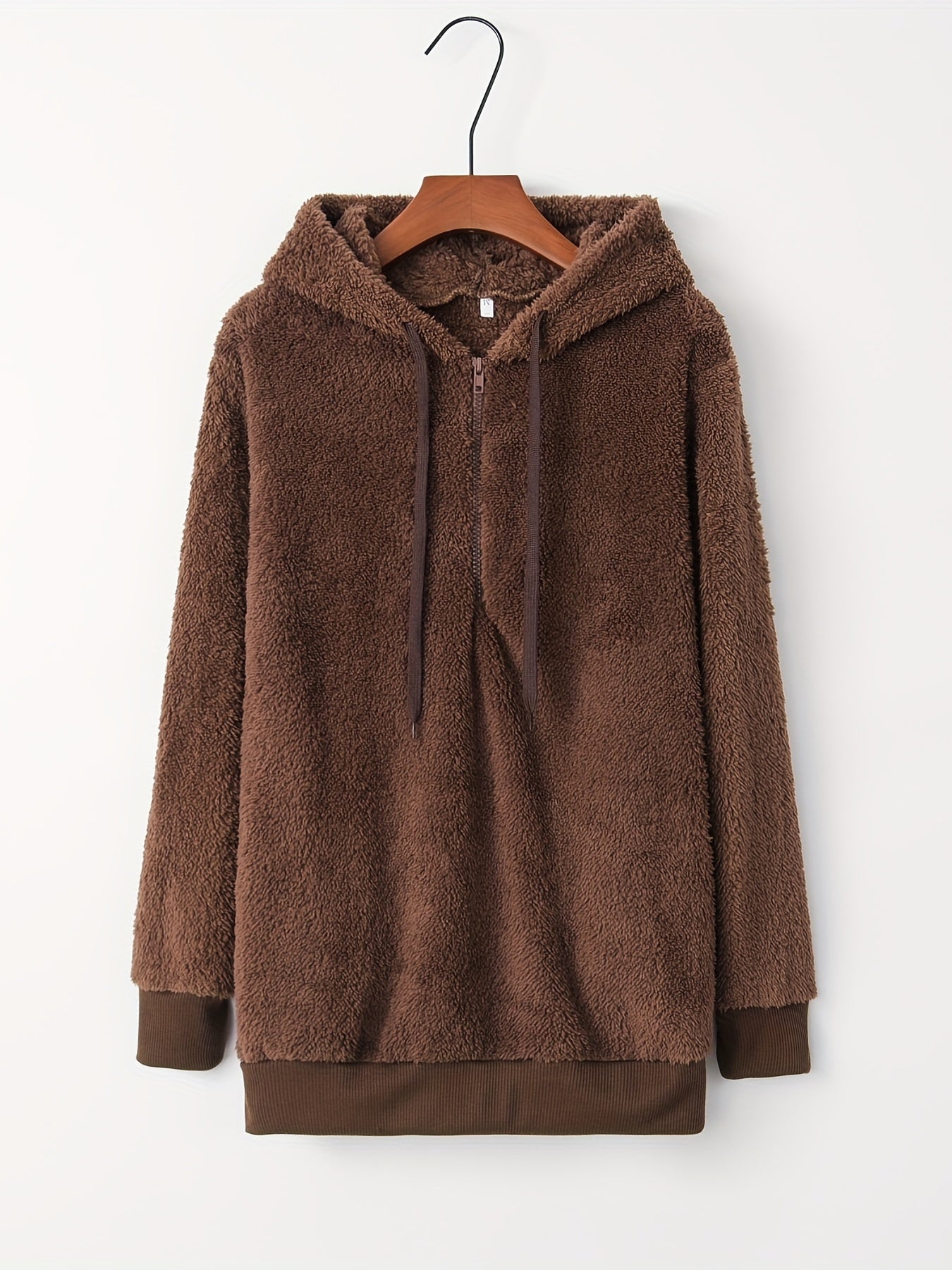 Solid Quarter Zip Fuzzy Hoodie Long Sleeve Hoodies Sweatshirt Women
