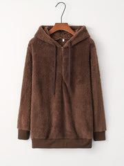 Solid Quarter Zip Fuzzy Hoodie Long Sleeve Hoodies Sweatshirt Women