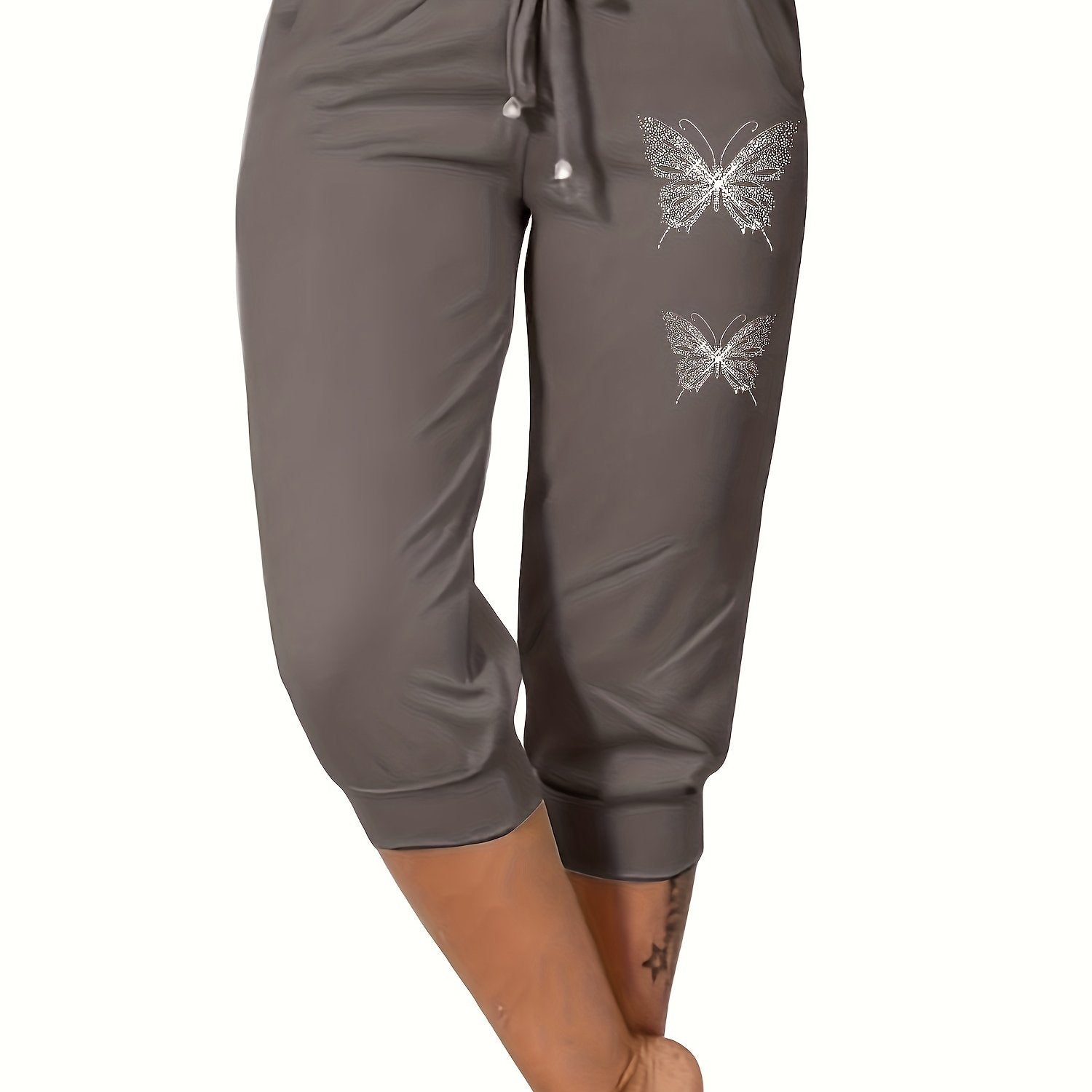 Butterfly Print Pocket Capris Pants for Women