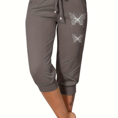 Butterfly Print Pocket Capris Pants for Women