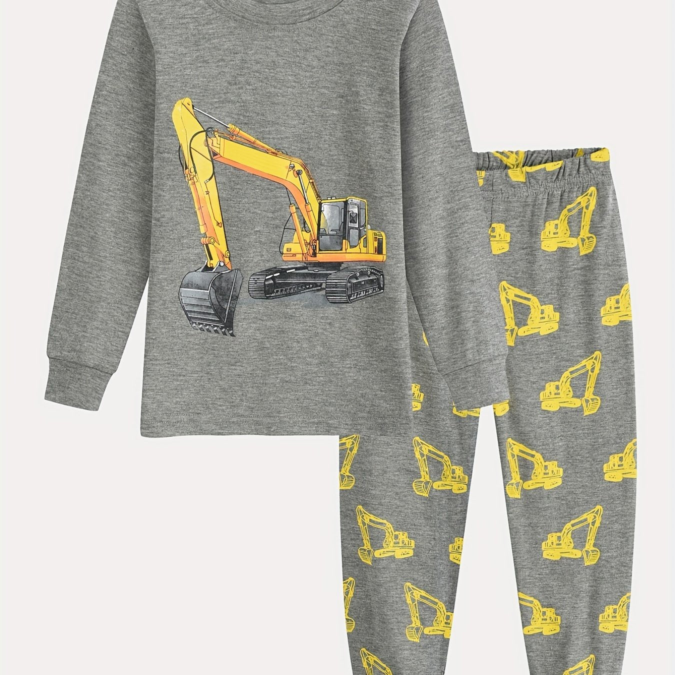Boys Excavator Print Homewear Set Long Sleeve Top & Trousers