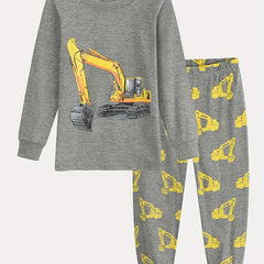 Boys Excavator Print Homewear Set Long Sleeve Top & Trousers