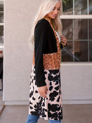 Cow Print Patchwork Open Front Jacket