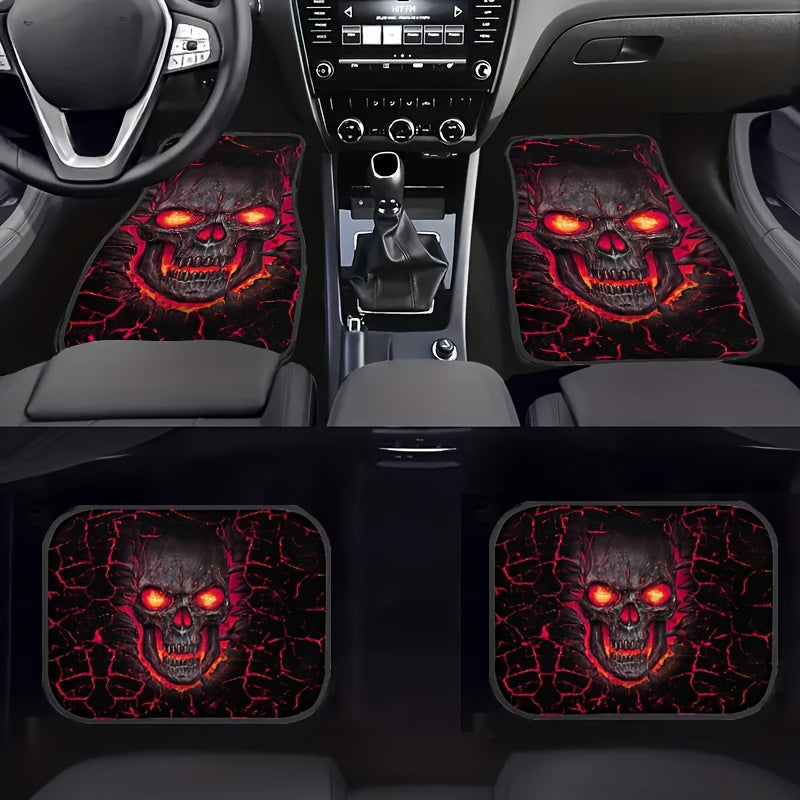2pcs Skull Pattern Car Floor Mats Absorbent Front/Rear Seats