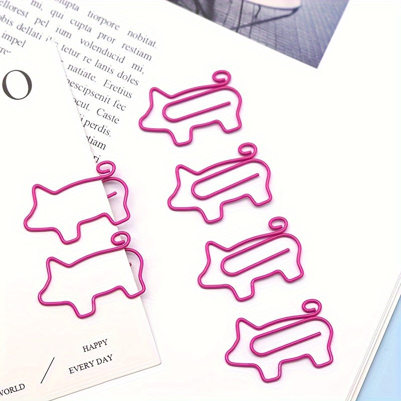 10pcs Piggy Paper Clips Creative Clips Rose Red Cartoon Office Data Clips
