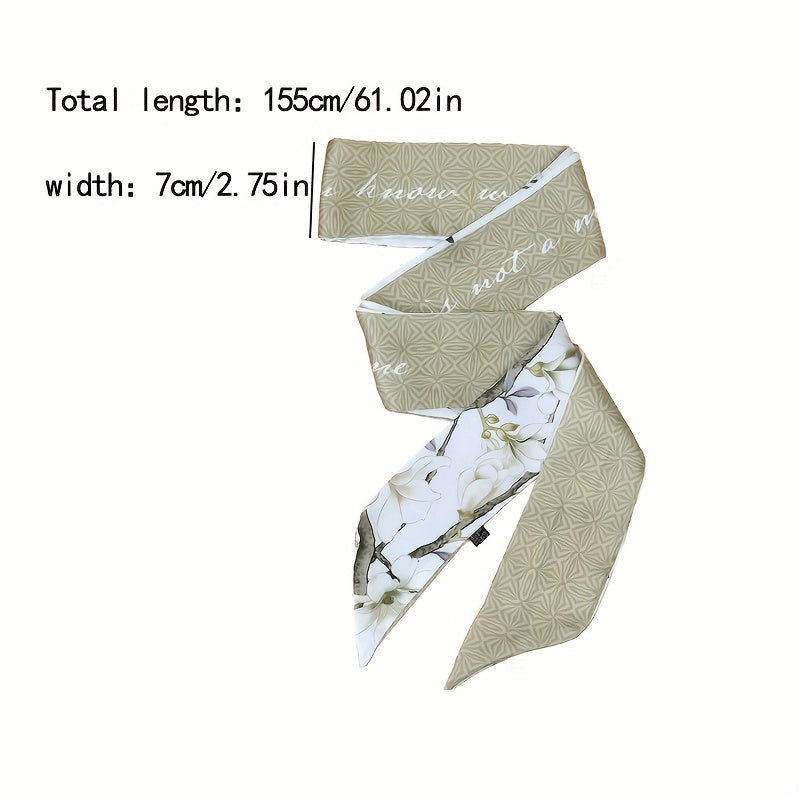 Lily Flower Pattern Neckerchief Long Ribbon Skinny Scarf