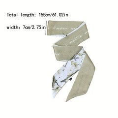 Lily Flower Pattern Neckerchief Long Ribbon Skinny Scarf