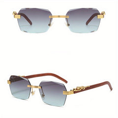 Square Rimless Sunglasses Metal Leopard Decor UV400
