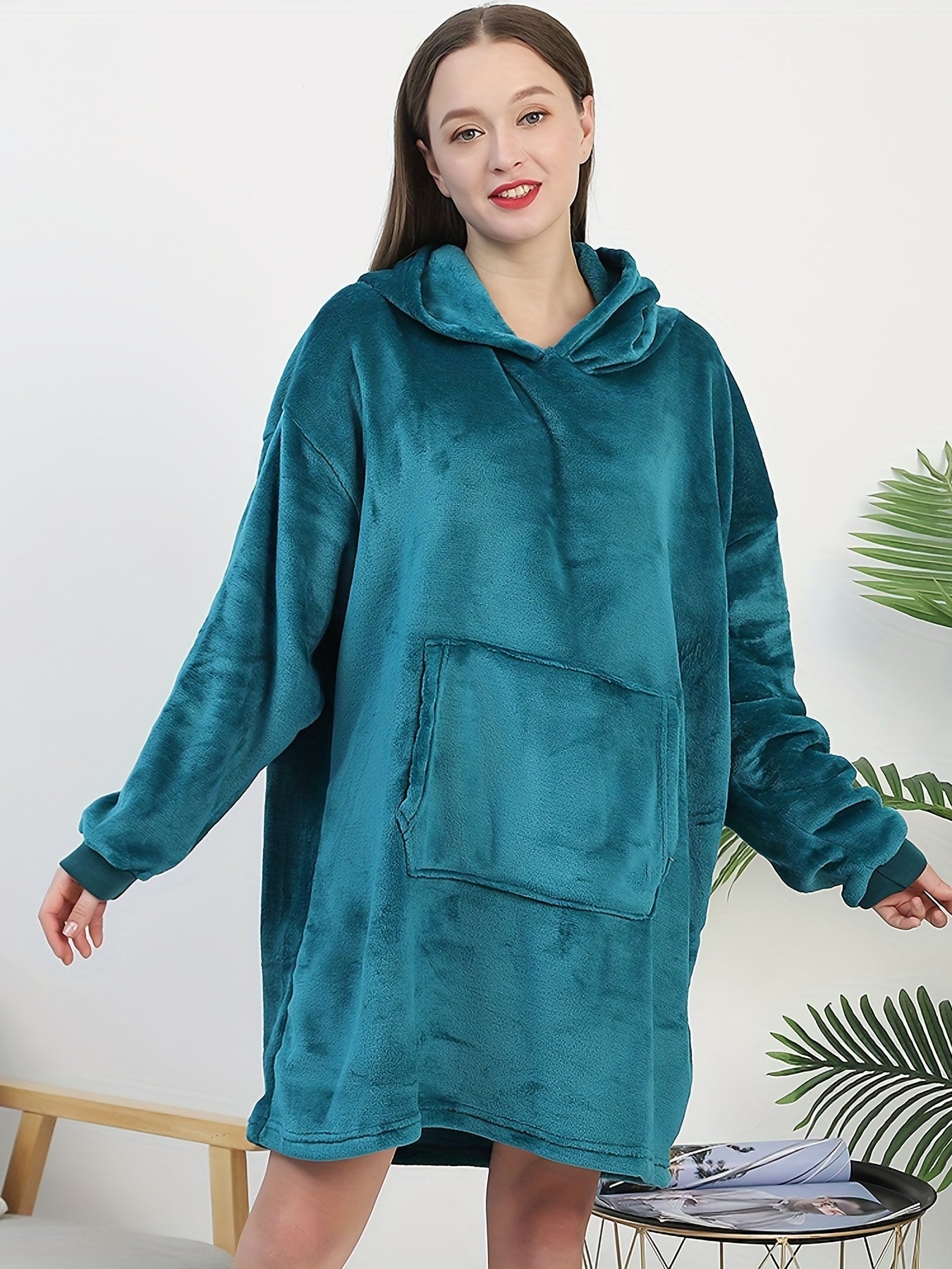 Plush Hooded Night Robe Long Sleeve Lounge Robe Women's Sleepwear