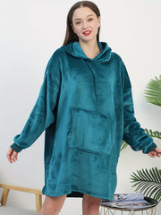 Plush Hooded Night Robe Long Sleeve Lounge Robe Women's Sleepwear