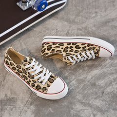 Leopard Print Flat Canvas Shoes Lace-up Non Slip Sneakers