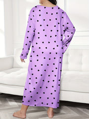 Heart Print Long Sleeve Tee Nightdress