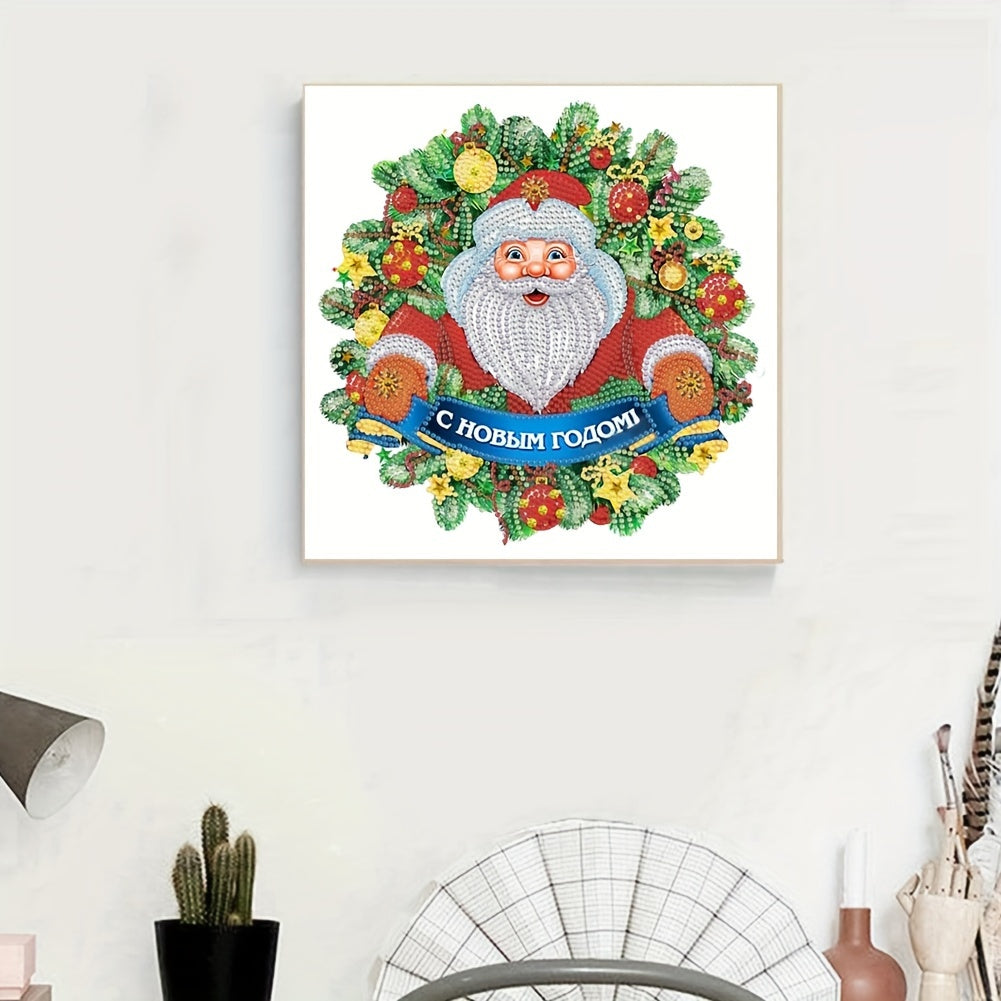 Christmas Wreath Santa Claus Special Shape Diamond Painting Kit