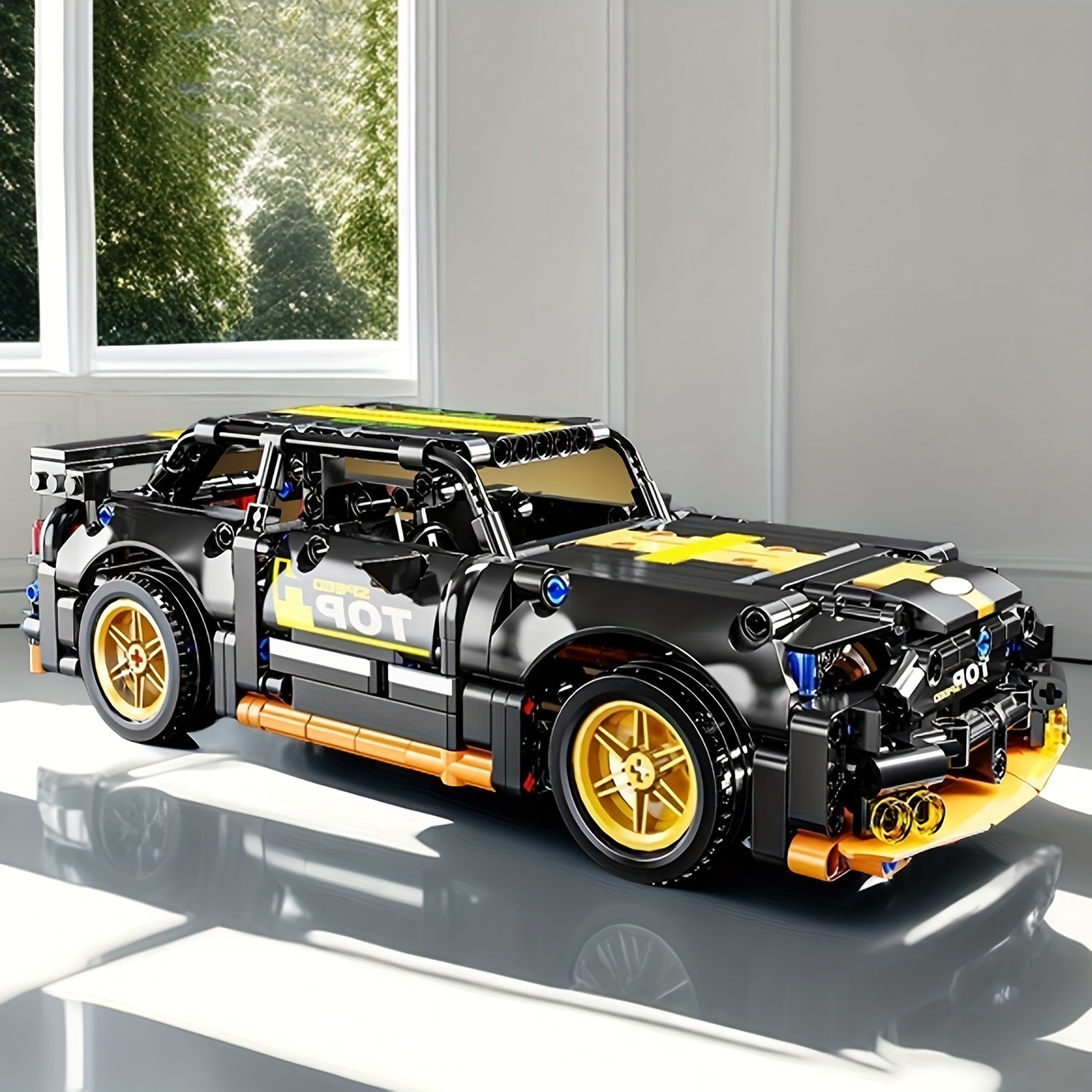 464pcs Car Building Block Set and Yellow Sports Car Toy