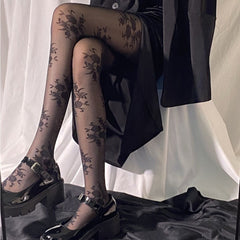 Rose Pattern Lace Retro Print Pantyhose Stockings