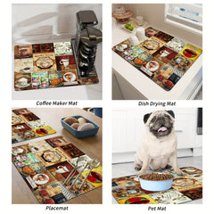 Coffee Printed Dish Drying Mat Soft Rubber Non Slip Absorbent Wear resistant