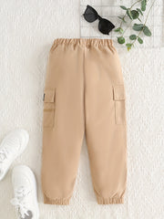 Boys Casual Cargo Pants Elastic Waist Jogger Pants