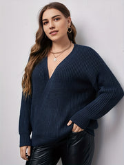 V Neck Long Sleeve Pullover Sweater Medium Stretch