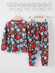 Baby Pajamas Football Basketball Print Set Crew Neck Long Sleeve Top & Pants