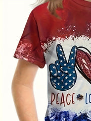 3D PEACE LOVE AMERICA Short Sleeve T shirt Kids Pullover Tops Summer