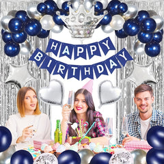 36pcs Navy Silvery Happy Birthday Party Decorations Set For Men Boys Women Girls