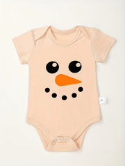 Snowman Smiling Face Print Baby Onesie Soft Romper