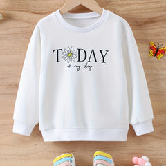 Girls Flower & Letter Graphic Crew Neck Sweatshirt Pullover