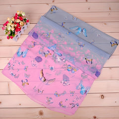Colorful Butterfly Print Long Chiffon Silk Scarf for Women