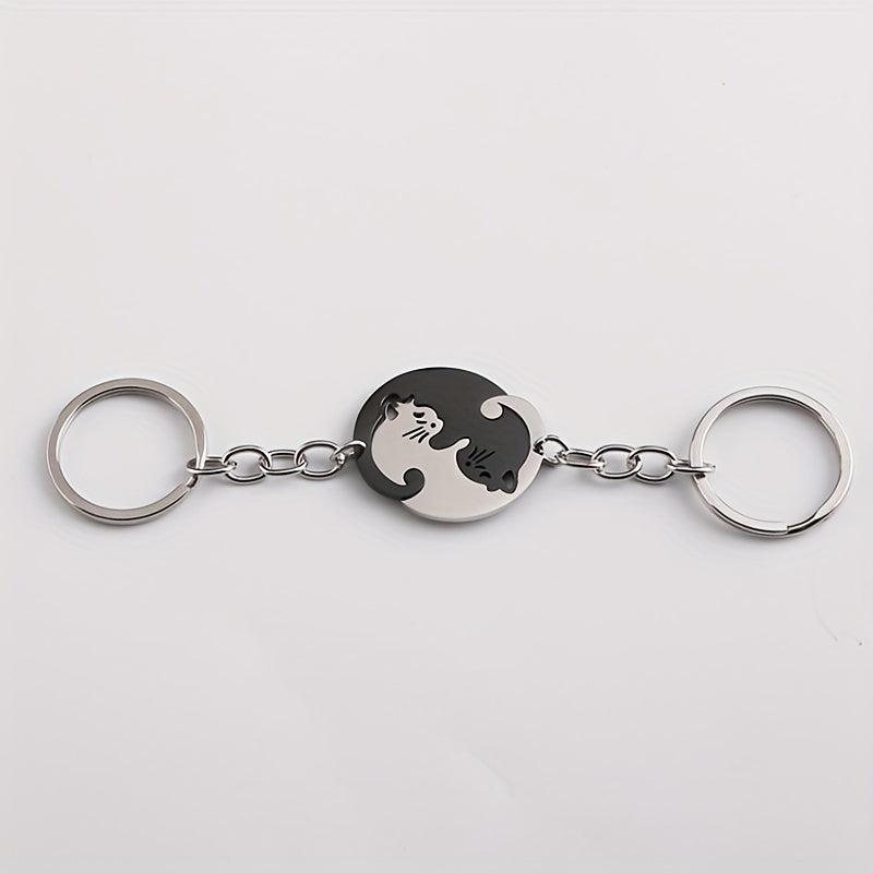 Cat Loving Heart Pendant Keychain for Car Keys Backpacks Wallets