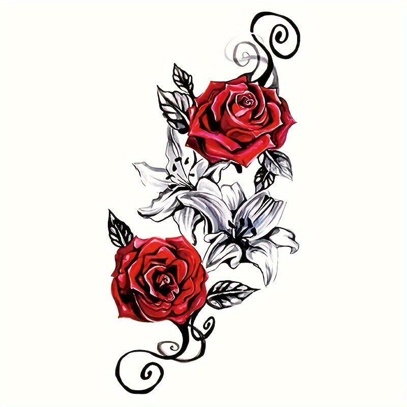 Rose Pattern Temporary Tattoo Long lasting Waterproof Decors