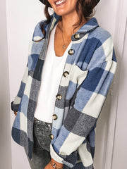 Button Plaid Drop Shoulder Jacket for Fall & Winter