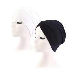 2pcs Soft Cotton Hijab Cap Turban Elastic Head Wrap Chemo Hats For Women