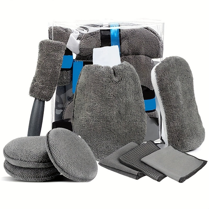 Car Wash Sponge Kit Microfiber Towel Detailing Gloves Waxing Brushes