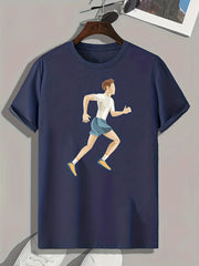 Running Man Print Men's Graphic T-shirt for Summer