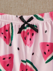 Watermelon Print Pajama Set Cami Top & Shorts Women's Sleepwear