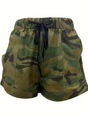 Leopard Print Drawstring Shorts Casual Elastic Waist Summer Shorts