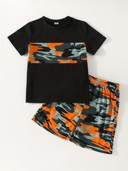Boy's Camo Casual Outfit Round Neck T shirt & Shorts