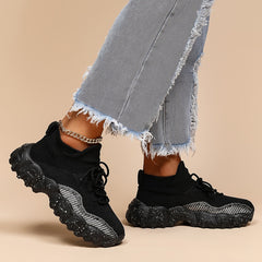Women's Anti-slip Knit Sneakers Low Top Lace Up Casual Shoes