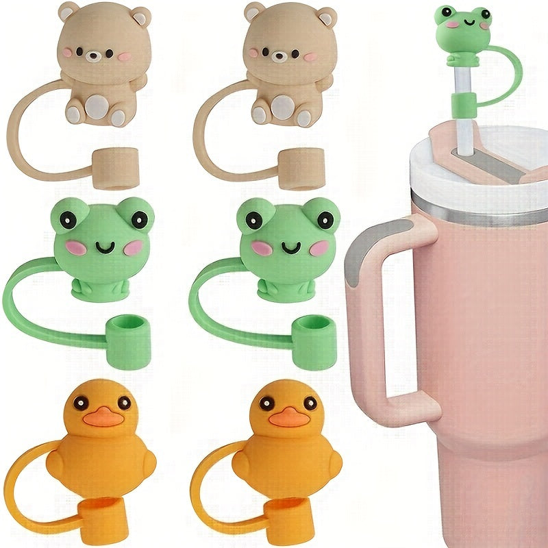 6pcs Cartoon Straw Protective Cover Reusable Silicone Dustproof Straw Lid