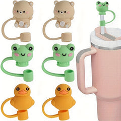 6pcs Cartoon Straw Protective Cover Reusable Silicone Dustproof Straw Lid