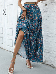 Floral Print Tiered Maxi Skirt High Waist Women's Clothing