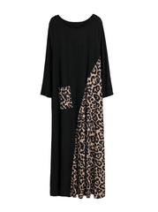 Lounge Dress Women's Colorblock Leopard Print Long Sleeve Nightdress