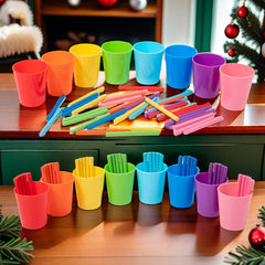 Wooden Number Matching Game with Counting Sticks & Colorful Cups