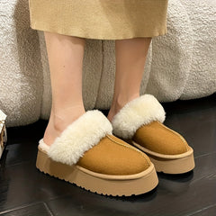 Women's Plush Lined Platform Mules Warm & Comfy Closed Toe
