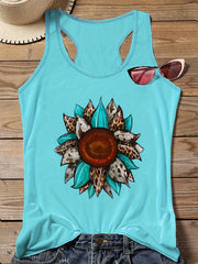 Casual Tank Top Women's Plus Leopard Sunflower Letter Print